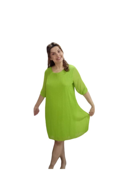 Plus Size Pistachio Green Tunic Sleeve Ruffled Chiffon Dress - 2