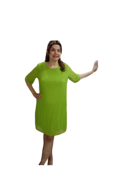 Plus Size Pistachio Green Tunic Sleeve Ruffled Chiffon Dress - 4