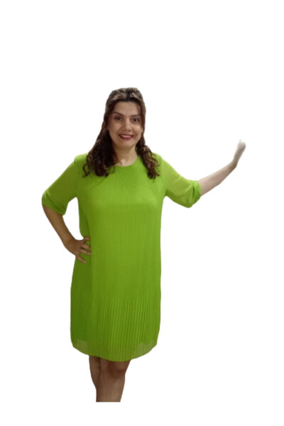 Plus Size Pistachio Green Tunic Sleeve Ruffled Chiffon Dress - 5