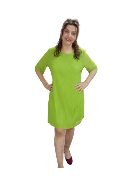 Plus Size Pistachio Green Tunic Sleeve Ruffled Chiffon Dress - 7