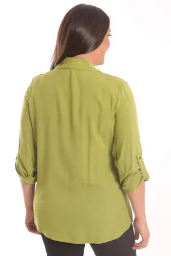 Plus Size Pistachio Green Woven Shirt with Stone Print Detail - 5