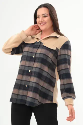 Plus Size Plaid Pattern Lumberjack Beige Shirt - 1
