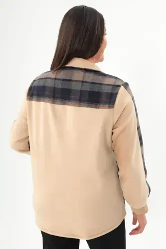 Plus Size Plaid Pattern Lumberjack Beige Shirt - 5