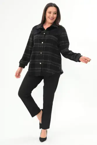 Plus Size Plaid Pattern Lumberjack Black Shirt - BÜYÜKBEDENIZ (1)