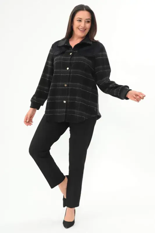 Plus Size Plaid Pattern Lumberjack Black Shirt - 2