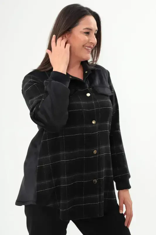 Plus Size Plaid Pattern Lumberjack Black Shirt - 3