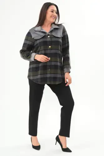 Plus Size Plaid Patterned Lumberjack Khaki Shirt - BÜYÜKBEDENIZ (1)