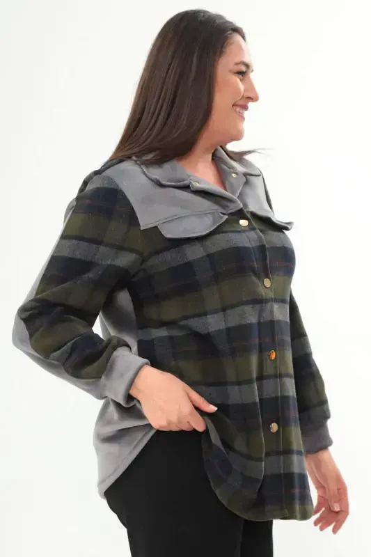 Plus Size Plaid Patterned Lumberjack Khaki Shirt - 3
