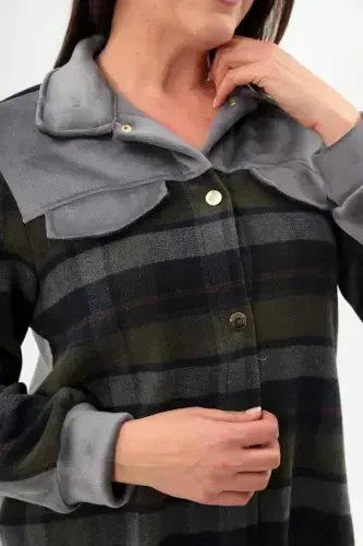 Plus Size Plaid Patterned Lumberjack Khaki Shirt - 4