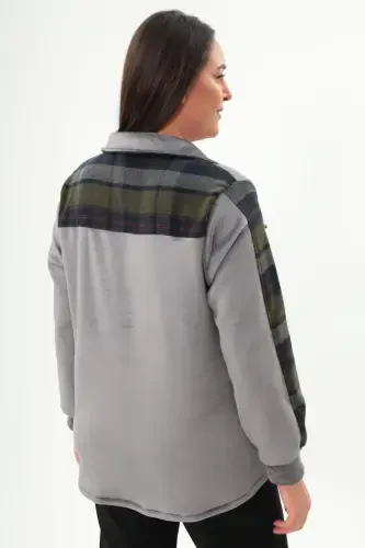 Plus Size Plaid Patterned Lumberjack Khaki Shirt - 5