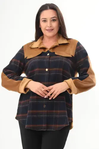 Plus Size Plaid Patterned Lumberjack Navy Blue Shirt - 1