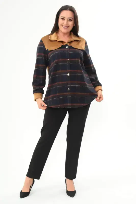 Plus Size Plaid Patterned Lumberjack Navy Blue Shirt - 2