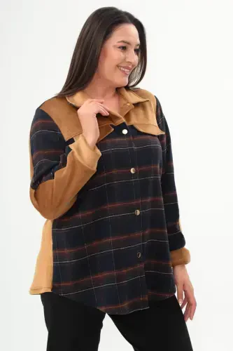 Plus Size Plaid Patterned Lumberjack Navy Blue Shirt - 3