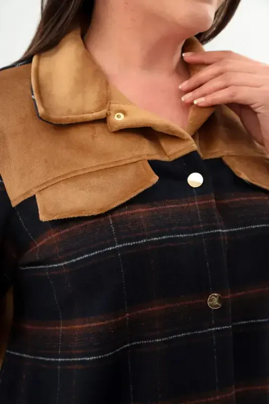 Plus Size Plaid Patterned Lumberjack Navy Blue Shirt - 4