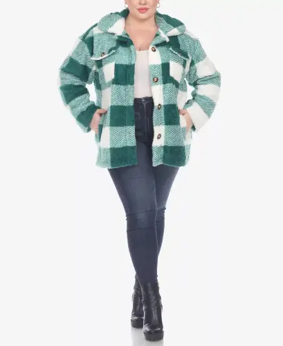 Plus Size Plaid Shacket Jacket - 4