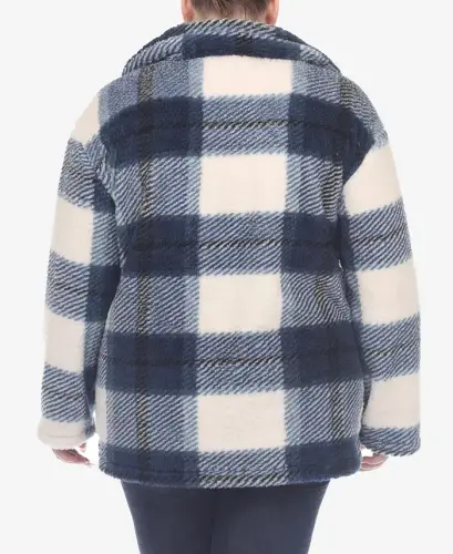 Plus Size Plaid Shacket Jacket - Blue - WHITE MARK (1)