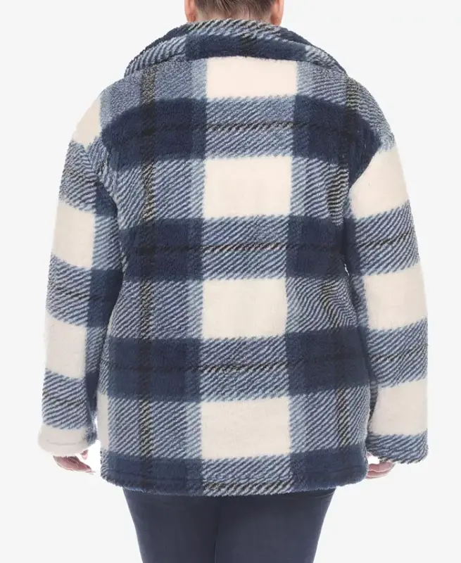 Plus Size Plaid Shacket Jacket - Blue - 2