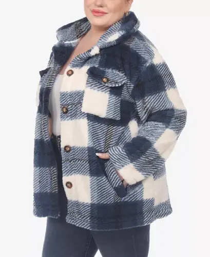 Plus Size Plaid Shacket Jacket - Blue - 5