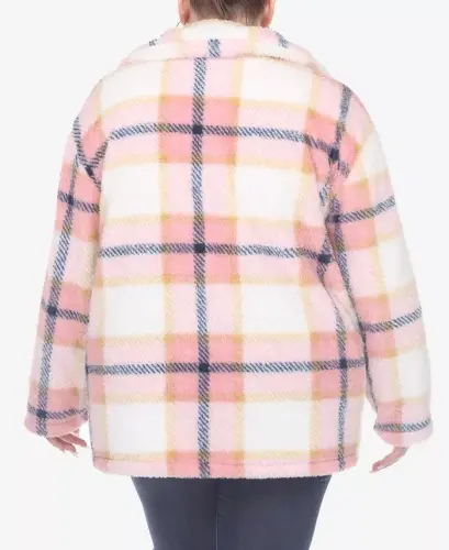 Plus Size Plaid Shacket Jacket - Pink - WHITE MARK (1)