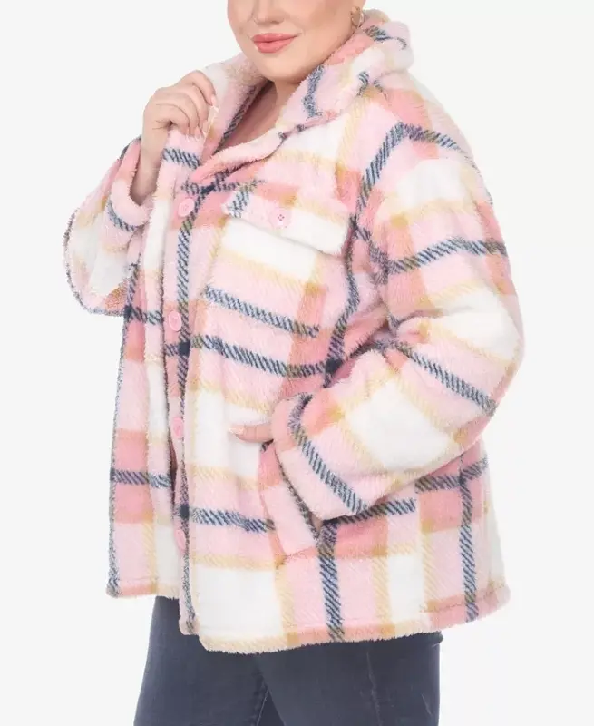 Plus Size Plaid Shacket Jacket - Pink - 5