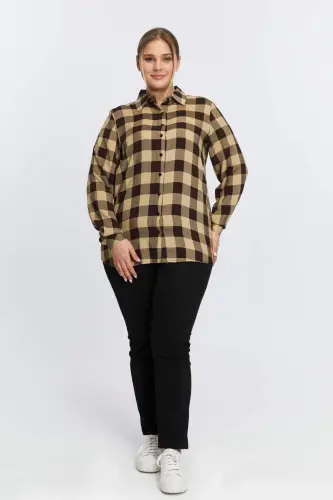 Plus Size Plaid Shirt Coffee - 3