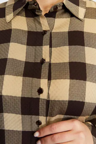 Plus Size Plaid Shirt Coffee - 5