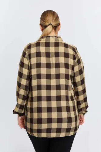 Plus Size Plaid Shirt Coffee - 4