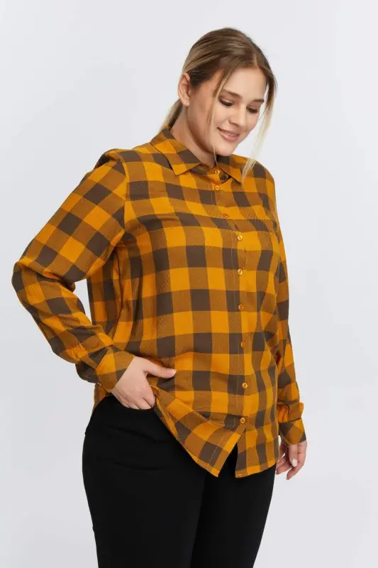Plus Size Plaid Shirt Mustard - 2