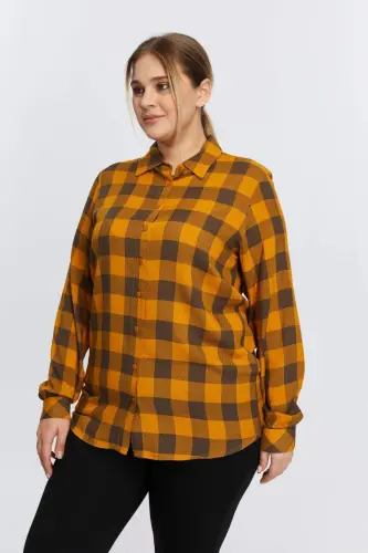 Plus Size Plaid Shirt Mustard - 3