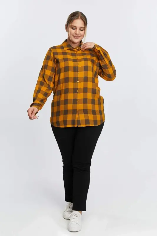Plus Size Plaid Shirt Mustard - 4