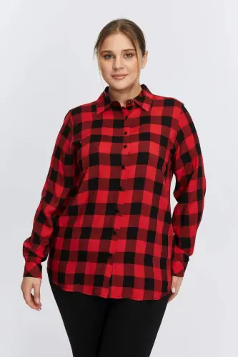 Plus Size Plaid Shirt Red - 1