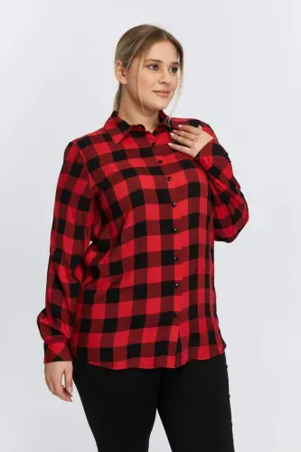 Plus Size Plaid Shirt Red - BÜYÜKBEDENIZ (1)