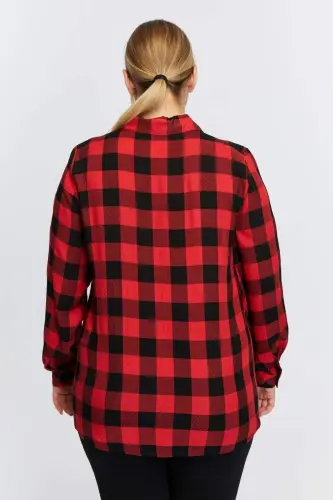 Plus Size Plaid Shirt Red - 4