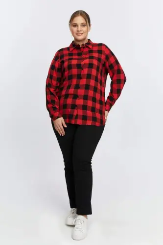 Plus Size Plaid Shirt Red - 5