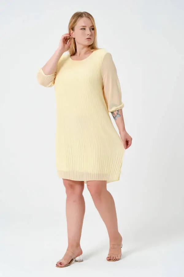 Plus Size Pleated Chiffon Dress - 3