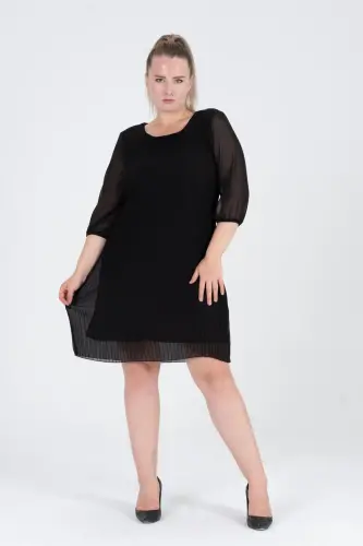 Plus Size Pleated Chiffon Dress-BLACK - 3