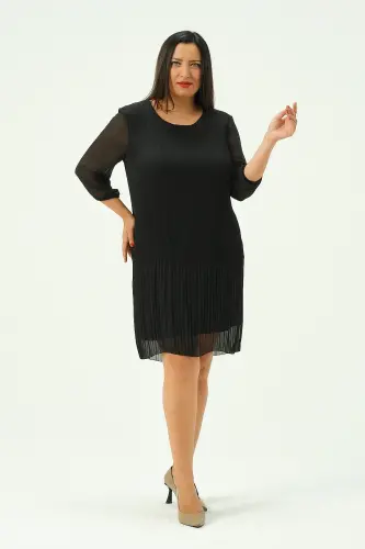 Plus Size Pleated Chiffon Dress-BLACK - 5