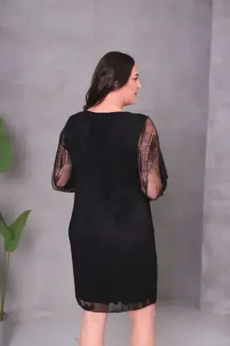 Plus Size Pleated Chiffon Dress-BLACK TULLE - 5