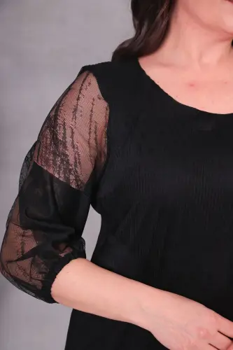Plus Size Pleated Chiffon Dress-BLACK TULLE - 6