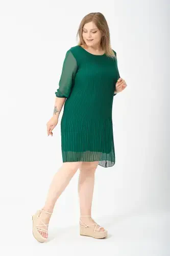 Plus Size Pleated Chiffon Dress-Emerald - SHAHIQA (1)