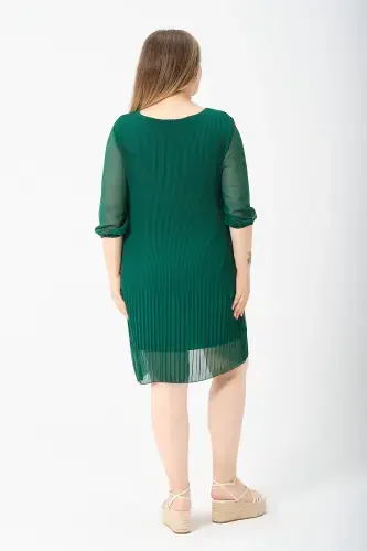 Plus Size Pleated Chiffon Dress-Emerald - 4
