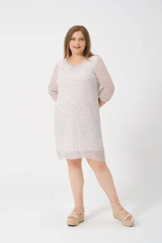 Plus Size Pleated Chiffon Dress-Floral - 2