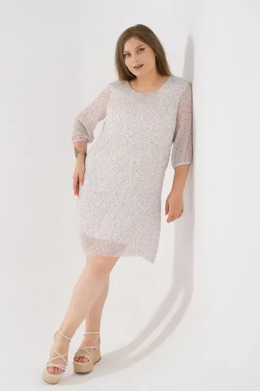 Plus Size Pleated Chiffon Dress-Floral - 3