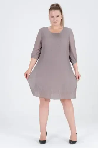 Plus Size Pleated Chiffon Dress-GRAY - 1