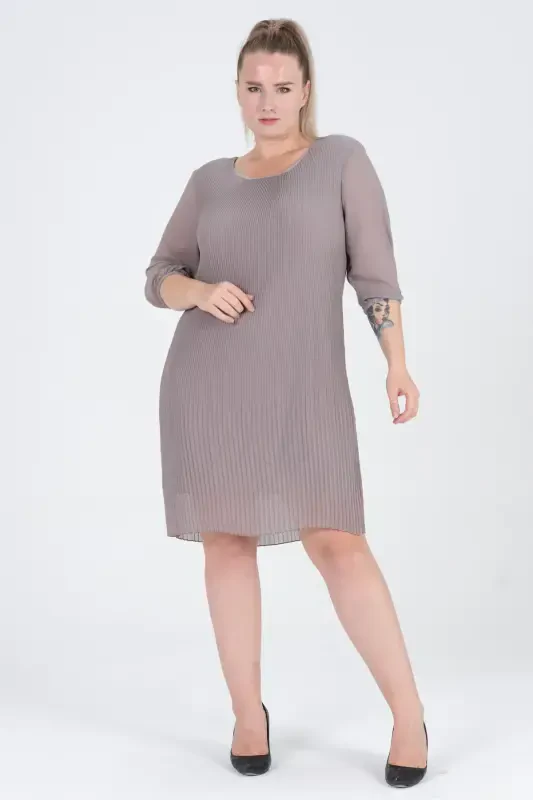 Plus Size Pleated Chiffon Dress-GRAY - 2