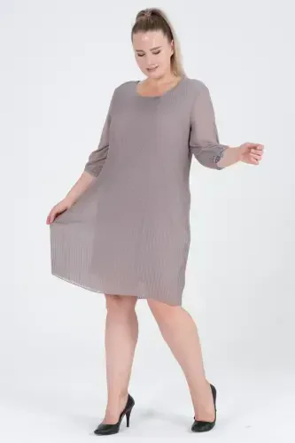 Plus Size Pleated Chiffon Dress-GRAY - 3