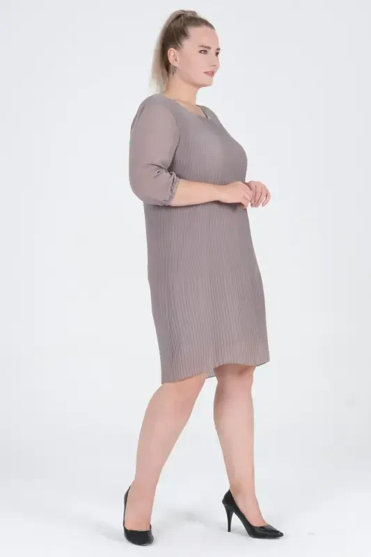 Plus Size Pleated Chiffon Dress-GRAY - 4