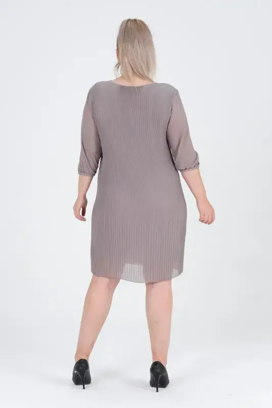 Plus Size Pleated Chiffon Dress-GRAY - 5