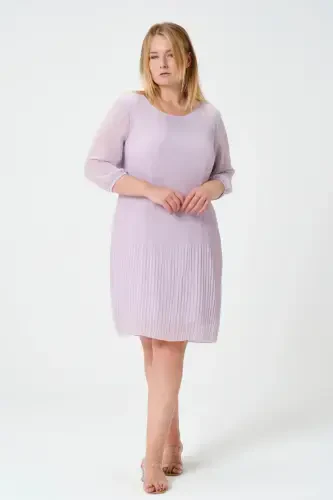 Plus Size Pleated Chiffon Dress-LILAC - 1