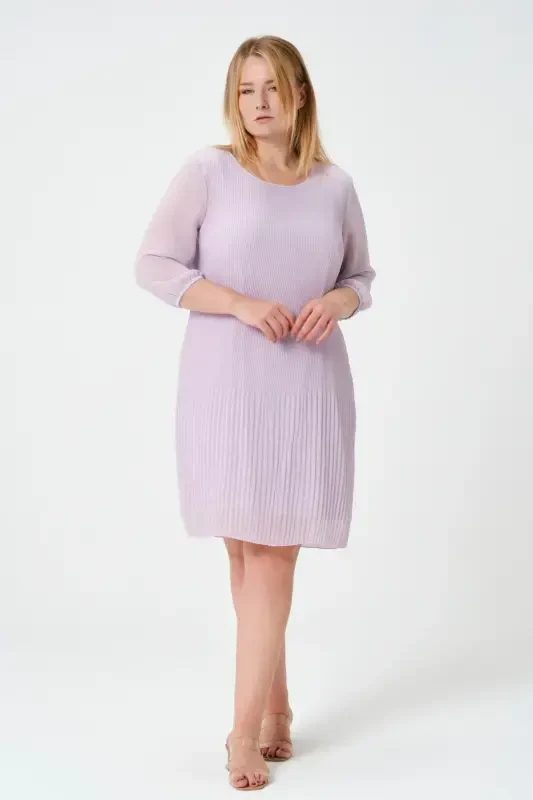 Plus Size Pleated Chiffon Dress-LILAC - 1